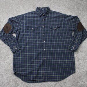Daniel Cremieux Shirt Mens Large Green/Blue Tailored‎ Fit Elbow Patches Grandpa